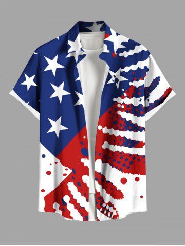 Plus Size Patriotic American Flag Paint Splatter Print Buttons Pocket Shirt For Men - BLUE - S