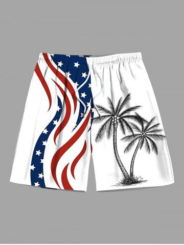 Plus Size Patriotic American Flag Coconut Tree Print Hawaii Beach Shorts For Men