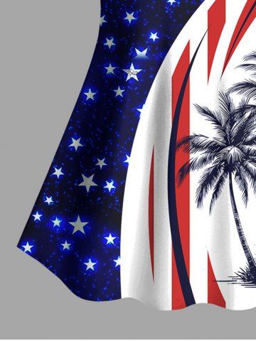 Coconut Tree Patriotic American Flag Curve Glitter Stars Print Hawaii Tankini Top and Bottom Plus Size Matching Set