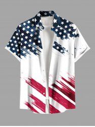 Chemise grande taille à boutons et poches, imprimé drapeau américain patriotique, pour homme - Blanc 4XL