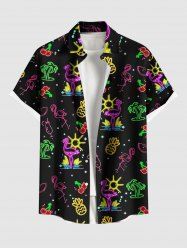 Chemise hawaïenne grande taille à imprimé 3D, motif cocotier, flamant rose, ananas, cerise, néon, boutons, poches, pour homme - Noir 5XL