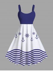Plus Size Sea Waves Anchor Ship Rudder Tassel Cruise Print Hawaii Tank Dress -  