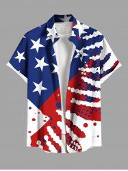 Chemise grande taille à boutons et poches pour homme, motif drapeau américain patriotique et éclaboussures de peinture - Bleu 4XL