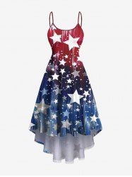 Plus Size Patriotic American Flag Ombre Colorblock Print High Low Cami Dres -  