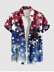 Plus Size Patriotic American Flag Ombre Colorblock Print Buttons Pocket Shirt For Men -  