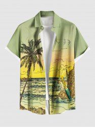 Plus Size Coconut Tree Mermaid Seascape Print Buttons Pocket Hawaii Shirt For Men -  