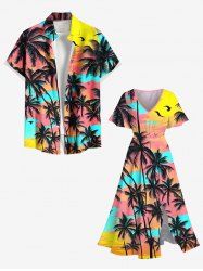 Coconut Tree Colorful Sky Print Plus Size Matching Hawaii Beach Outfit For Couples -  