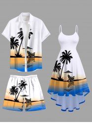Coconut Tree Seascape Ombre Colorblock Print Plus Size Matching Hawaii Beach Outfit For Couples -  