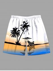 Short de plage hawaïen grande taille à imprimé cocotiers et ciel ombré pour homme - Blanc XL