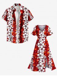 Tenue de plage hawaïenne assortie grande taille à imprimé fleurs d'hibiscus ombré pour couples - Rouge 