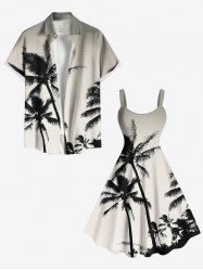 Tenue de plage hawaïenne assortie grande taille à imprimé ombré cocotier pour couples - Noir 