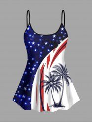 Haut tankini hawaïen grande taille à imprimé drapeau américain patriotique et étoiles scintillantes - Bleu 4X