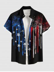 Plus Size Fireworks Patriotic American Flag Paint Drop Print Hawaii Button Pocket Shirt For Men -  