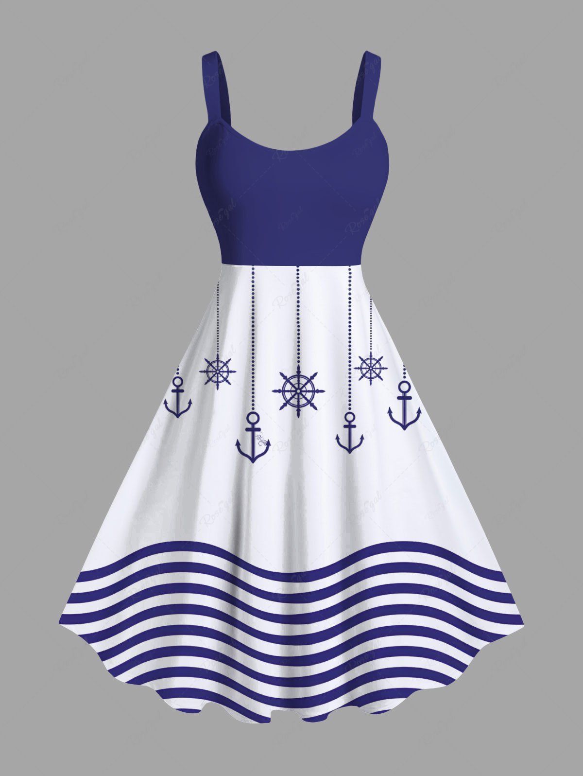 Fancy Plus Size Sea Waves Anchor Ship Rudder Tassel Cruise Print Hawaii Tank Dress  