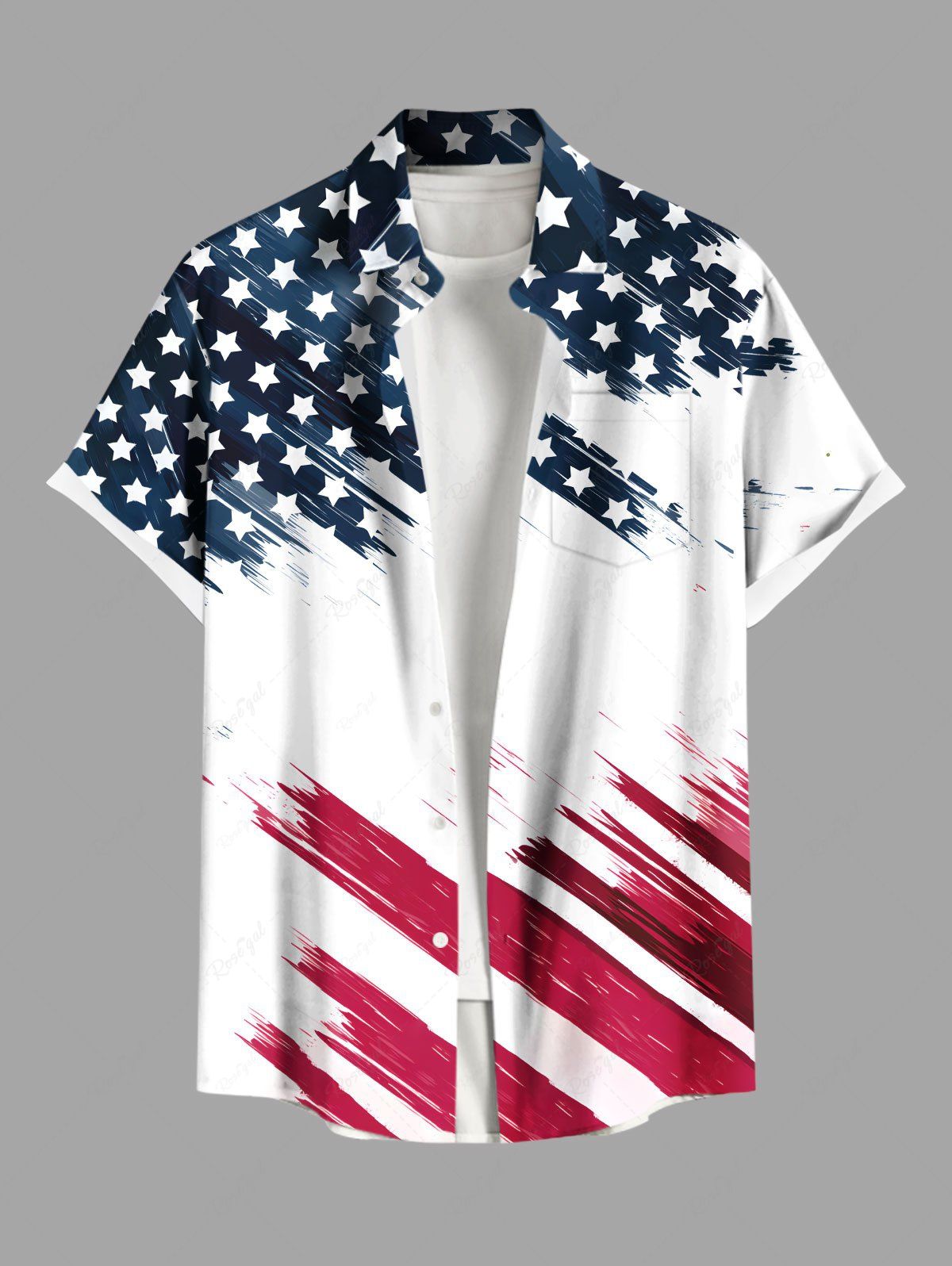 Affordable Plus Size Patriotic American Flag Print Buttons Pocket Shirt For Men  