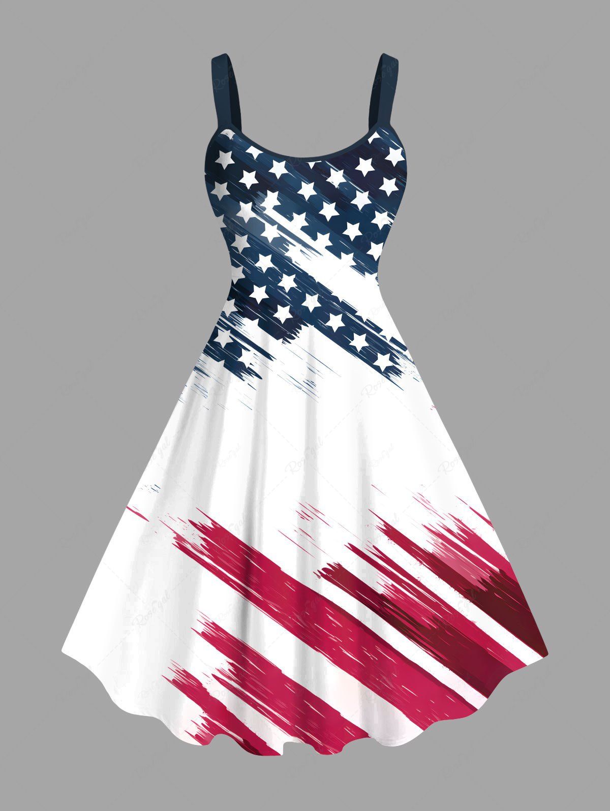 Hot Plus Size Patriotic American Flag Print Tank Dress  