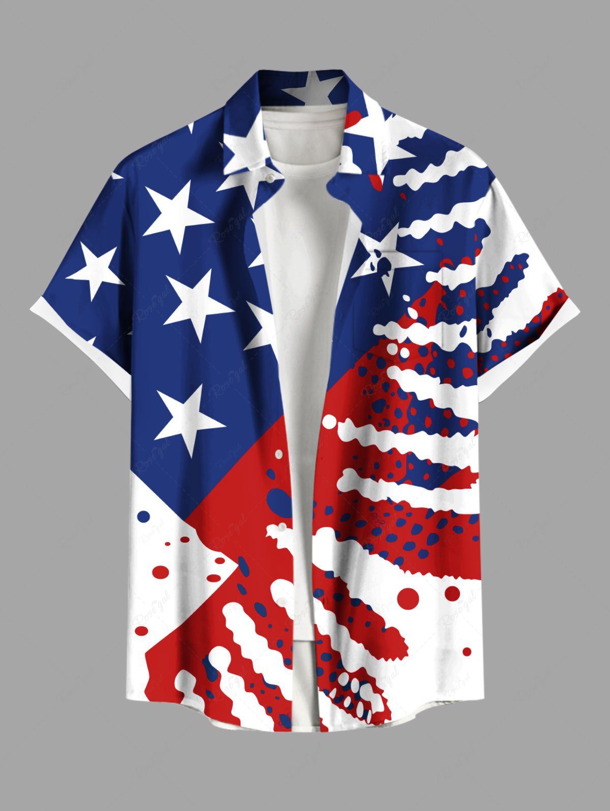 Hot Plus Size Patriotic American Flag Paint Splatter Print Buttons Pocket Shirt For Men  