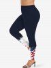 Patriotic American Flag Painting Splatter Print Cold Shoulder Cami T-shirt and Leggings Plus Size Matching Set -  