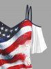 Patriotic American Flag Painting Splatter Print Cold Shoulder Cami T-shirt and Leggings Plus Size Matching Set -  