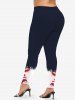 Patriotic American Flag Painting Splatter Print Cold Shoulder Cami T-shirt and Leggings Plus Size Matching Set -  