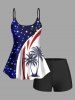 Haut tankini hawaïen grande taille à imprimé drapeau américain patriotique et étoiles scintillantes - Bleu 4X