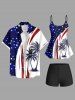 Plus Size Coconut Tree Patriotic American Flag Curve Glitter Stars Printed Hawaii Tankini Top -  
