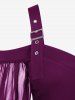 Plus Size Cold Shoulder Buckle Straps Mesh Bell Sleeve Top -  