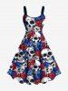 Skulls Two Tone Flower Patriotic American Flag Print Plus Size Matching Hawaii Beach Outfit For Couples -  