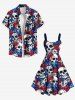 Skulls Two Tone Flower Patriotic American Flag Print Plus Size Matching Hawaii Beach Outfit For Couples -  