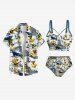 Plus Size Ducks Ship Coconut Tree Anchor Print Lace Up Panel Hawaii Tankini Swimsuit -  