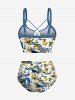 Plus Size Ducks Ship Coconut Tree Anchor Print Lace Up Panel Hawaii Tankini Swimsuit -  
