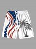 Short de plage hawaïen grande taille à imprimé cocotiers et drapeau américain patriotique pour homme - Blanc 3XL