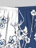 Plus Size Floral Contrast Colorblock Print Hawaii Drawstring Beach Shorts For Men -  