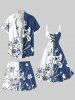 Plus Size Floral Contrast Colorblock Print Hawaii Drawstring Beach Shorts For Men -  