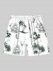 Plus Size Coconut Tree Sailboat Print Hawaii Cruise Drawstring Beach Shorts For Men -  