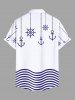 Chemise hawaïenne grande taille pour homme, motif vagues, ancre, gouvernail, pompon, imprimé croisière, boutons, poche - Blanc L