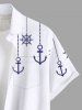 Chemise hawaïenne grande taille pour homme, motif vagues, ancre, gouvernail, pompon, imprimé croisière, boutons, poche - Blanc L