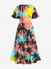 Plus Size Coconut Tree Colorful Sky Print Split Hawaii Midi Dress -  