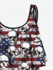 Plus Size Patriotic American Flag Skulls Print Overlay Ruched Tankini Swimsuit -  