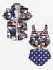 Plus Size Patriotic American Flag Skulls Print Overlay Ruched Tankini Swimsuit -  