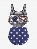 Plus Size Patriotic American Flag Skulls Print Overlay Ruched Tankini Swimsuit -  