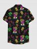 Plus Size Coconut Tree Flamingo Pineapple Cherry Neon 3D Print Buttons Pocket Hawaii Shirt For Men -  