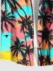 Plus Size Coconut Tree Colorful Sky Print Buttons Pocket Hawaii Shirt For Men -  