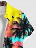 Plus Size Coconut Tree Colorful Sky Print Buttons Pocket Hawaii Shirt For Men -  