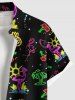 Chemise hawaïenne grande taille à imprimé 3D, motif cocotier, flamant rose, ananas, cerise, néon, boutons, poches, pour homme - Noir 5XL