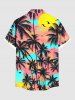 Chemise hawaïenne grande taille à boutons et poches, imprimé cocotiers et ciel coloré, pour homme - Rose clair 3XL
