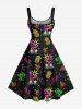 Robe débardeur hawaïenne grande taille à imprimé 3D, motif cocotier, flamant rose, ananas, cerise et néon - Noir XS