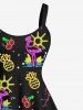 Robe débardeur hawaïenne grande taille à imprimé 3D, motif cocotier, flamant rose, ananas, cerise et néon - Noir XS