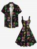 Robe débardeur hawaïenne grande taille à imprimé 3D, motif cocotier, flamant rose, ananas, cerise et néon - Noir XS