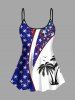 Plus Size Patriotic American Flag Coconut Tree Print Hawaii Tankini Swimsuit -  